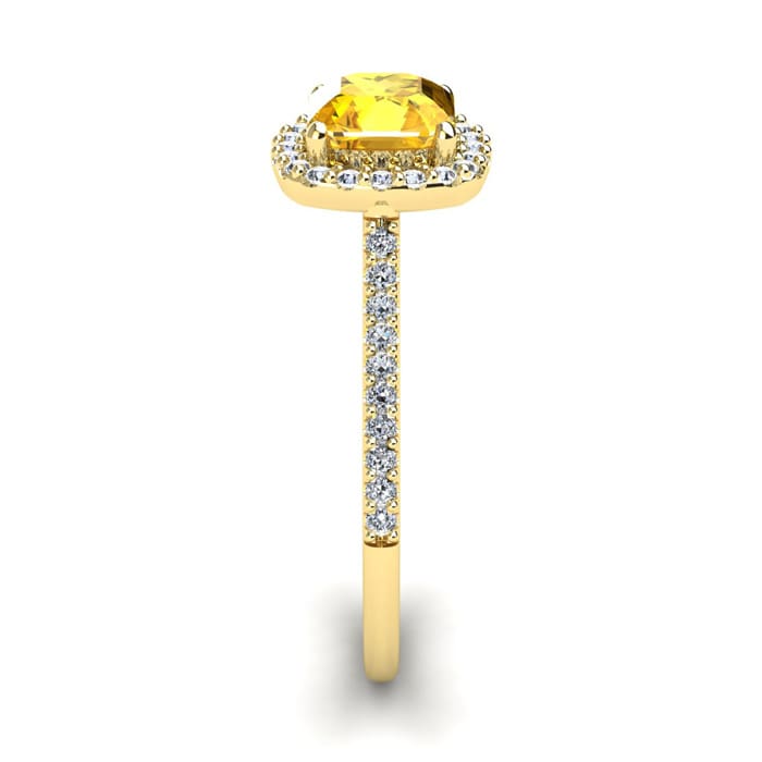 1 Carat Cushion Cut Citrine and Halo Diamond Ring In 14K Yellow Gold