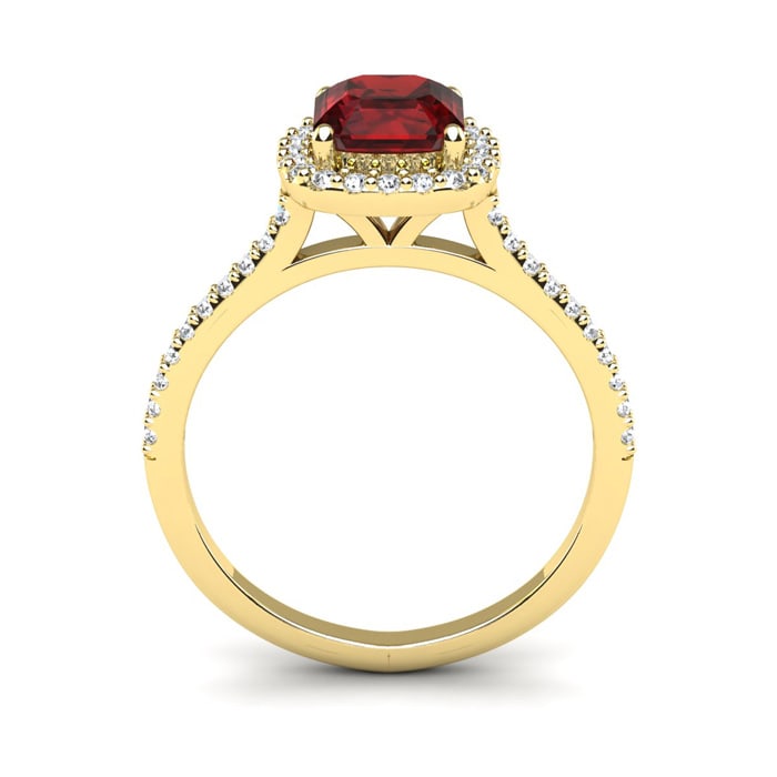 Garnet Ring: Garnet Jewelry: 1 1/2 Carat Cushion Cut Garnet and Halo Diamond Ring In 14K Yellow Gold