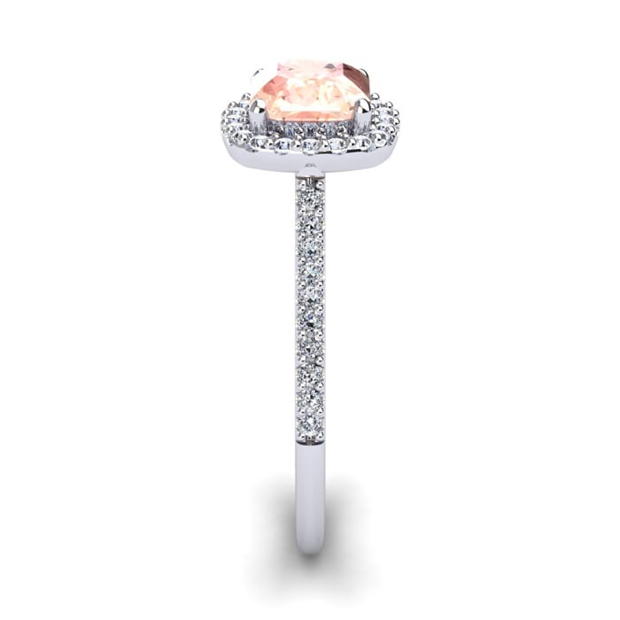 1-1/4 Carat Cushion Cut Morganite and Halo Diamond Ring In 14K White Gold