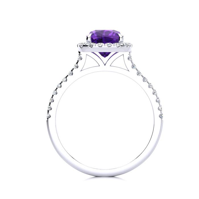 2 Carat Cushion Cut Amethyst and Halo Diamond Ring In 14K White Gold