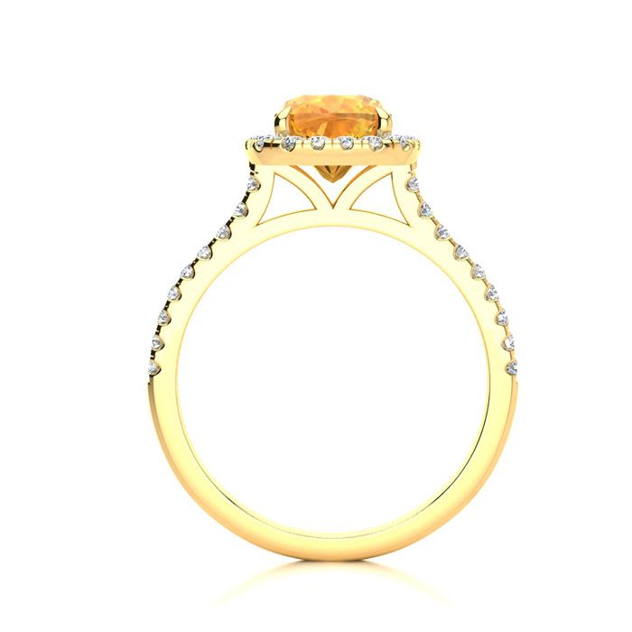 2 Carat Cushion Cut Citrine and Halo Diamond Ring In 14K Yellow Gold