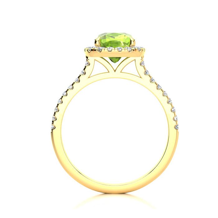 2 Carat Cushion Cut Peridot and Halo Diamond Ring In 14K Yellow Gold