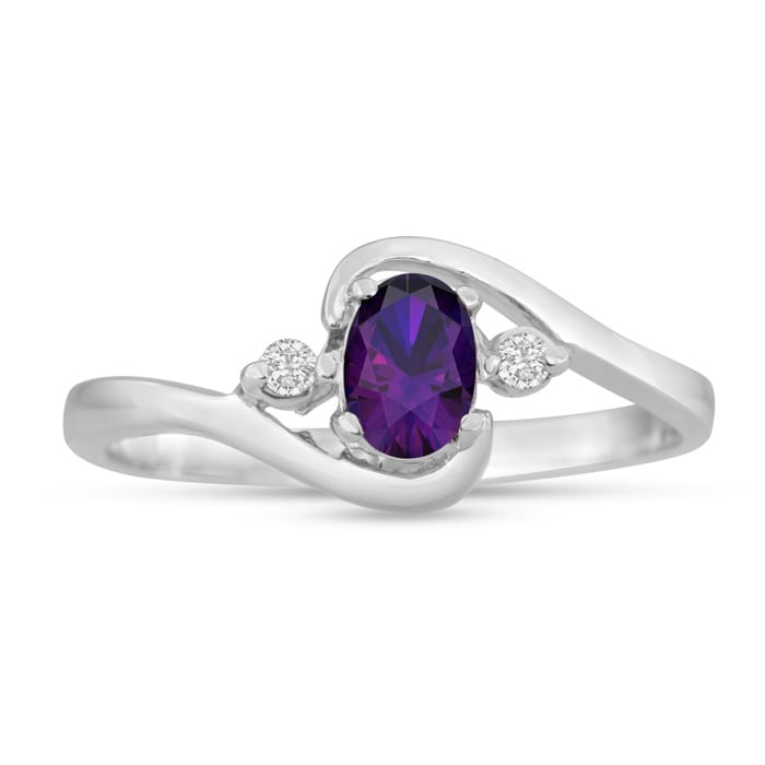 1/2ct Amethyst and Diamond Ring In 14K White Gold