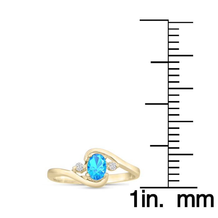 1/2ct Blue Topaz and Diamond Ring In 14K Yellow Gold

