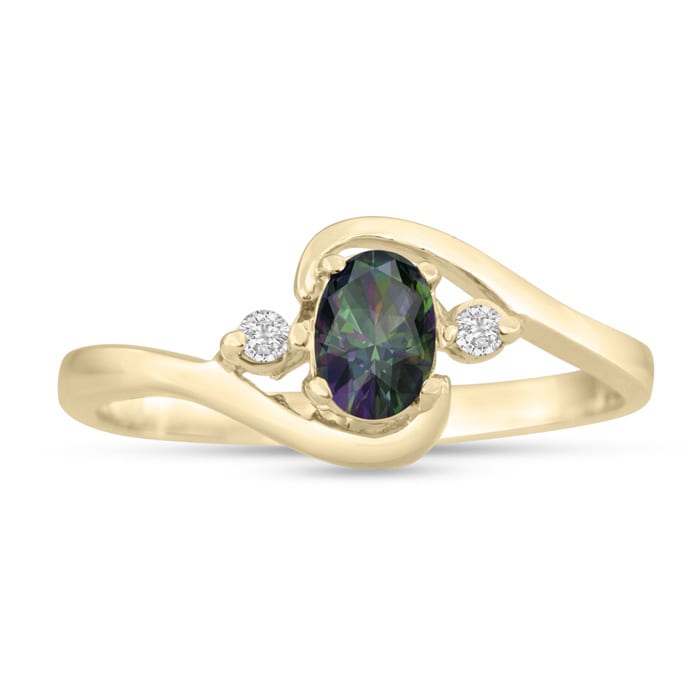 1/2 Carat Oval Shape Mystic Topaz Ring With Two Diamonds In 14 Karat Yellow Gold