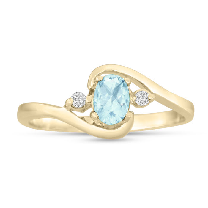 Aquamarine Ring: Aquamarine Jewelry: 1/2ct Aquamarine and Diamond Ring In 14K Yellow Gold
