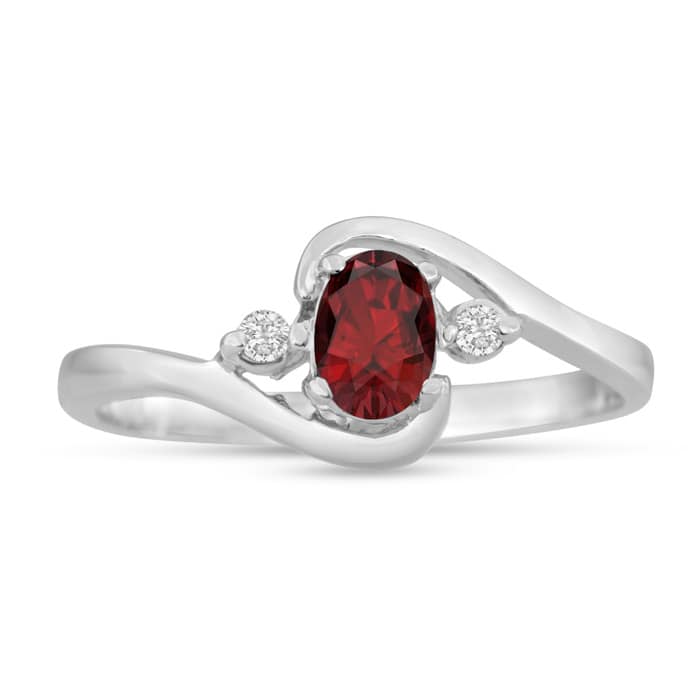 Garnet Ring: Garnet Jewelry: 1/2ct Garnet and Diamond Ring In 14K White Gold
