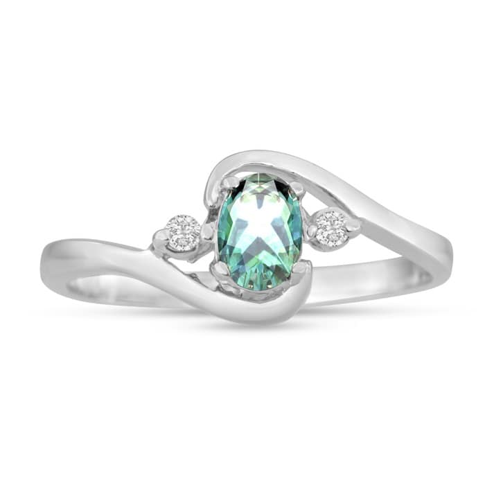 1/2ct Green Amethyst and Diamond Ring In 14K White Gold

