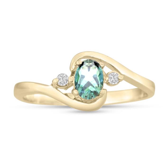 1/2ct Green Amethyst and Diamond Ring In 14K Yellow Gold
