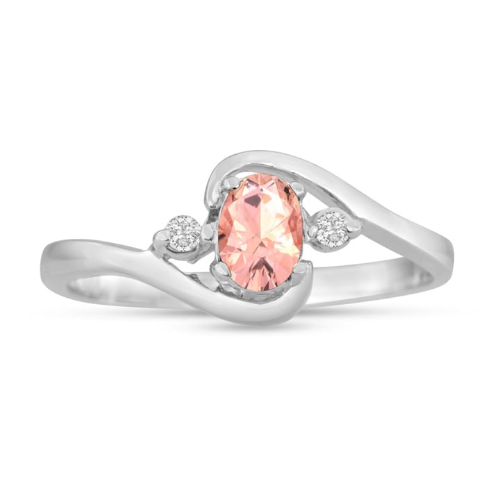 1/2 Carat Oval Shape Morganite and Diamond Ring In 14K White Gold