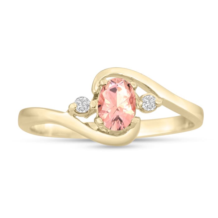 1/2 Carat Oval Shape Morganite and Diamond Ring In 14K Yellow Gold