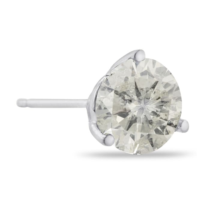 1 Carat Round Shape Single Diamond Stud Earring In 14 Karat White Gold, Martini Setting