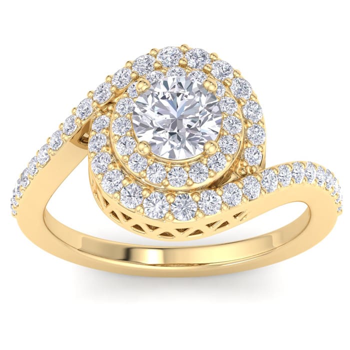 1 1/2 Carat Swirl Halo Diamond Engagement Ring in 14k Yellow Gold