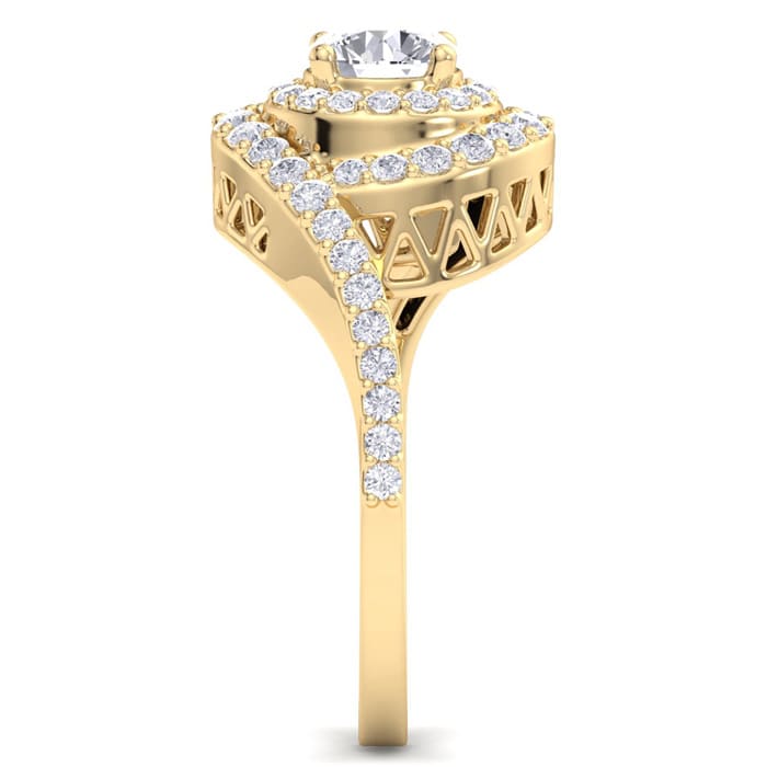 1 1/2 Carat Swirl Halo Diamond Engagement Ring in 14k Yellow Gold
