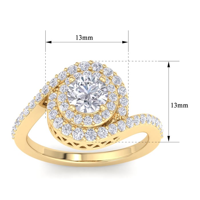 1 1/2 Carat Swirl Halo Diamond Engagement Ring in 14k Yellow Gold