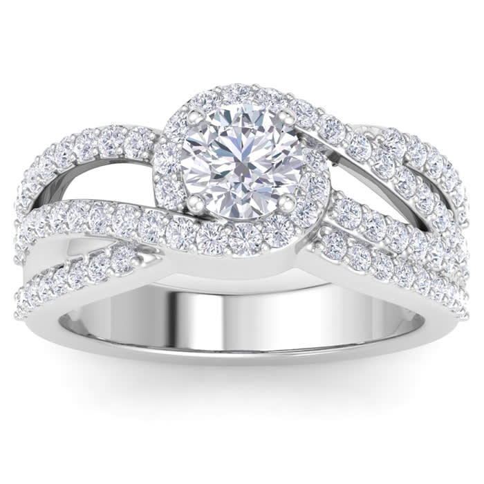 1 1/2 Carat Triple Band Halo Diamond Engagement Ring in 14k White Gold 
