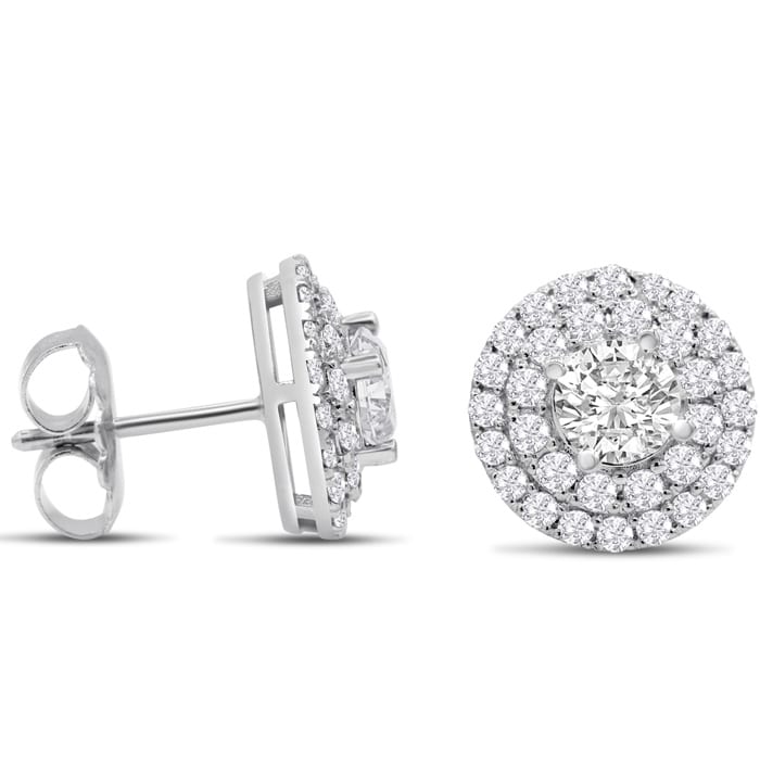 14K White Gold 3 Carat Diamond Halo Stud Earrings
