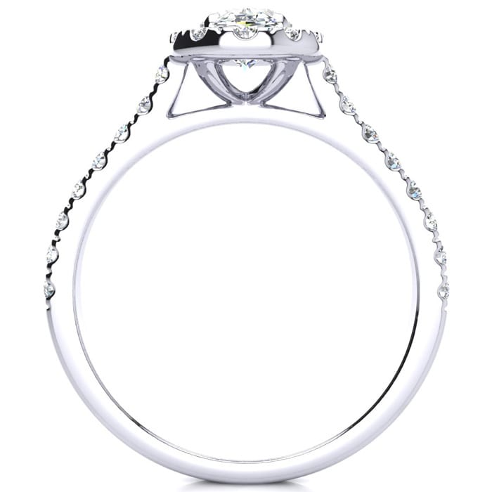 1 1/2 Carat Oval Shape Halo Diamond Engagement Ring in 14k White Gold