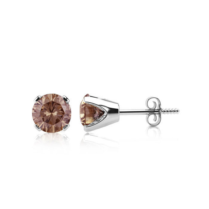 1/2 Carat Chocolate Bar Brown Champagne Diamond Stud Earrings in 14 Karat White Gold FIlled