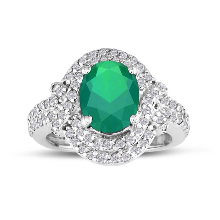 MasterCrafted 3 Carat Emerald and Diamond Ring in 14 Karat White Gold