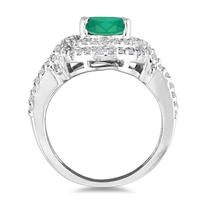 MasterCrafted 3 Carat Emerald and Diamond Ring in 14 Karat White Gold