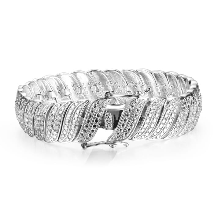 2 Carat Diamond Bracelet in White Gold Overlay. Wonderful Swirly Bold Look That Has Been Loved For Years!