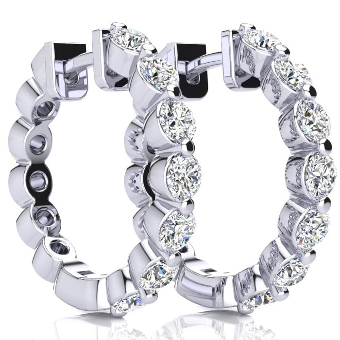 3/4 Carat Diamond Hoop Earrings In 14K White Gold