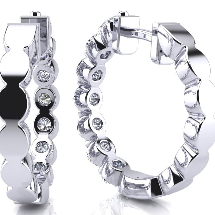 3/4 Carat Diamond Hoop Earrings In 14K White Gold