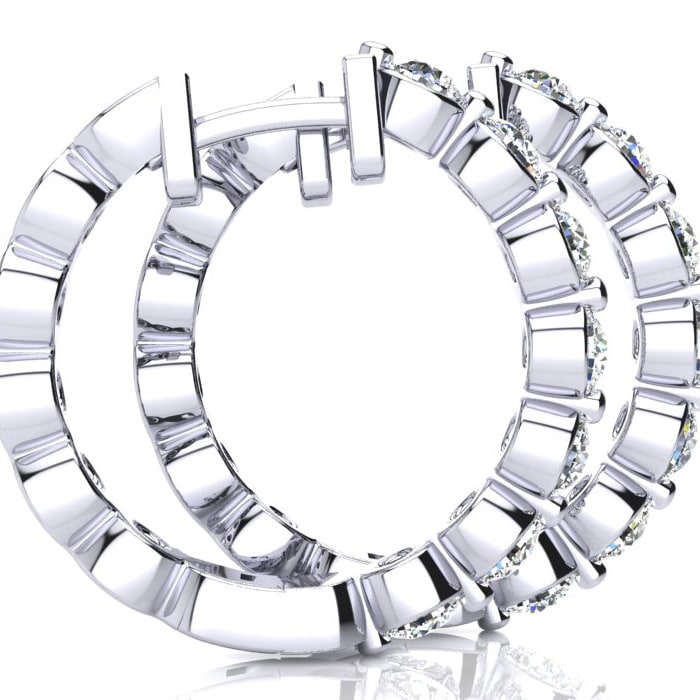 3/4 Carat Diamond Hoop Earrings In 14K White Gold