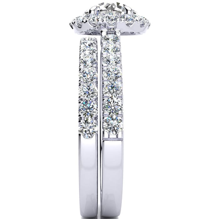 2 Carat Round Floating Halo Diamond Bridal Set in 14k White Gold