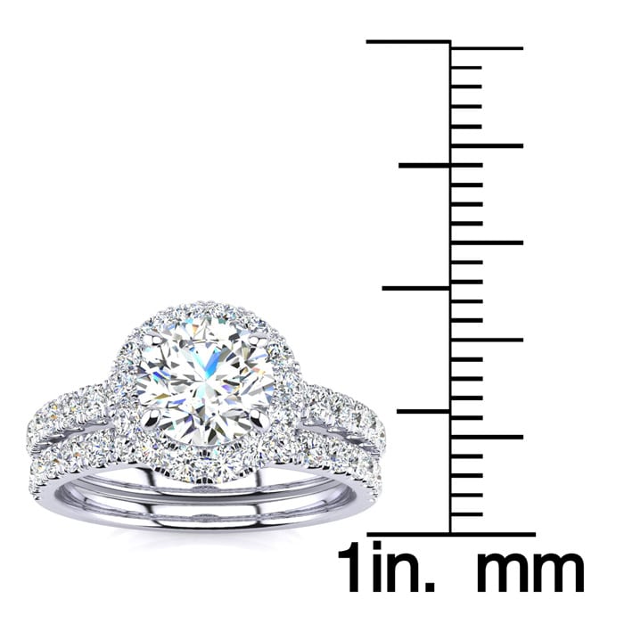 2 Carat Round Floating Halo Diamond Bridal Set in 14k White Gold