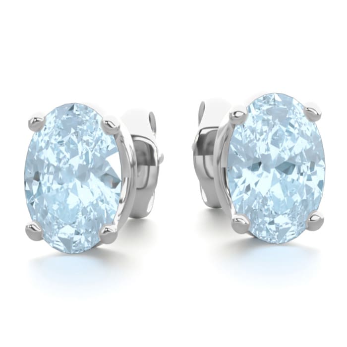 Aquamarine Earrings: Aquamarine Jewelry: 1 Carat Oval Shape Aquamarine Stud Earrings In Sterling Silver