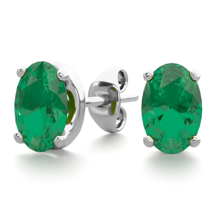 Emerald Earrings May Birthstone 1ct Oval Emerald Stud Earrings