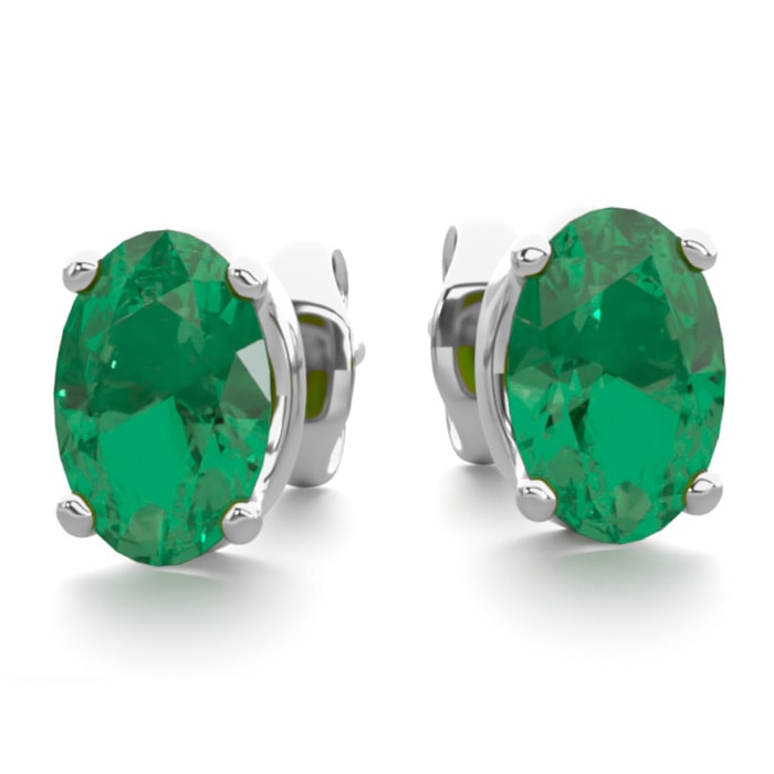 1 Carat Oval Shape Emerald Stud Earrings In Sterling Silver