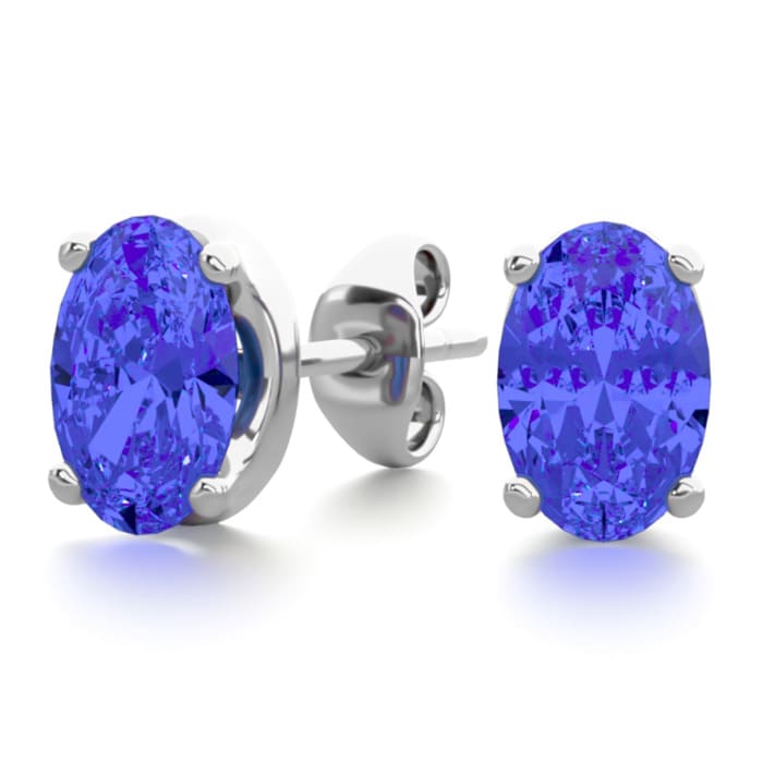 1 Carat Oval Shape Tanzanite Stud Earrings In Sterling Silver