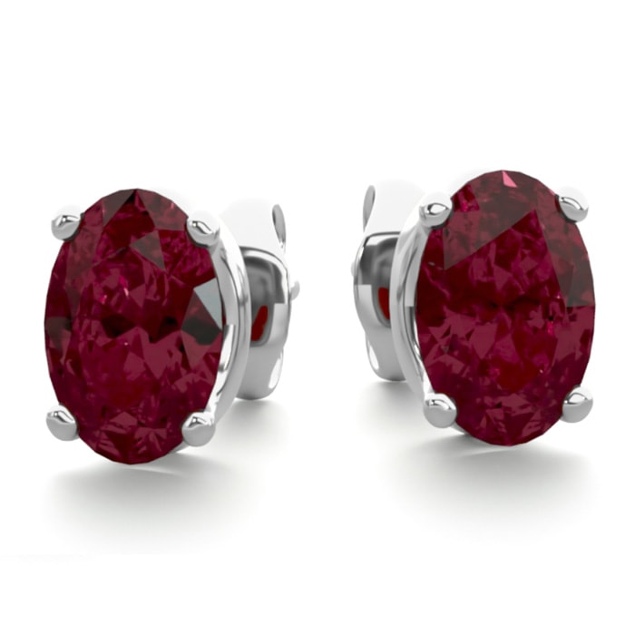 Garnet Earrings: Garnet Jewelry: 1 Carat Oval Shape Garnet Stud Earrings In Sterling Silver