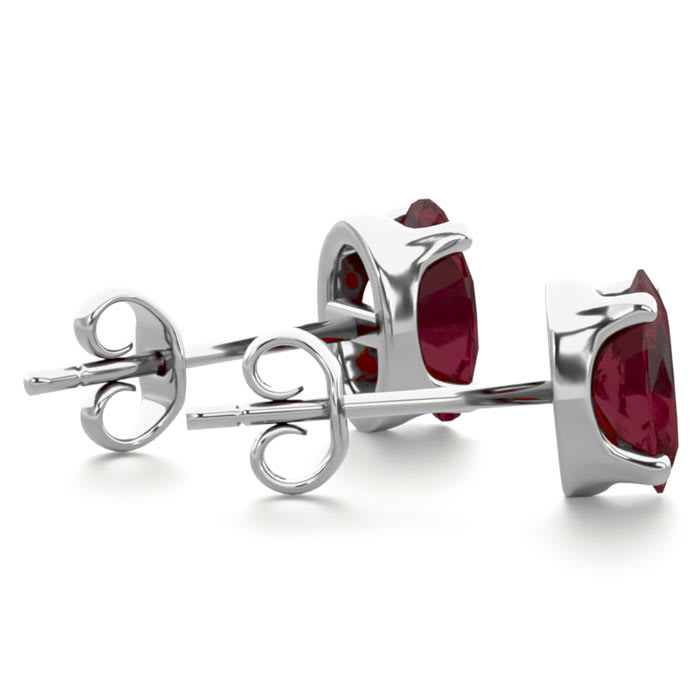 Garnet Earrings: Garnet Jewelry: 1 Carat Oval Shape Garnet Stud Earrings In Sterling Silver