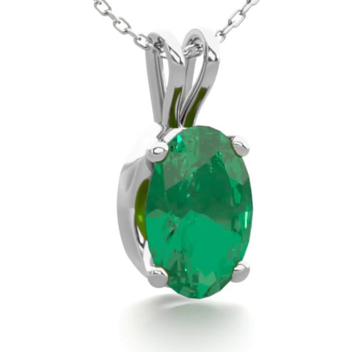 1/2 Carat Oval Shape Emerald Necklaces In Sterling Silver, 18 Inch Chain