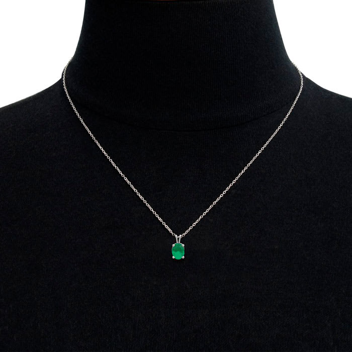 1/2 Carat Oval Shape Emerald Necklaces In Sterling Silver, 18 Inch Chain