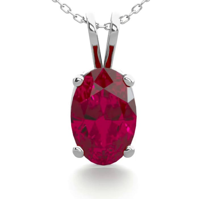 1/2 Carat Oval Shape Ruby Necklace In Sterling Silver, 18 Inches