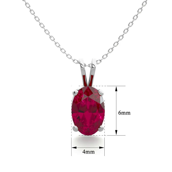 1/2 Carat Oval Shape Ruby Necklace In Sterling Silver, 18 Inches