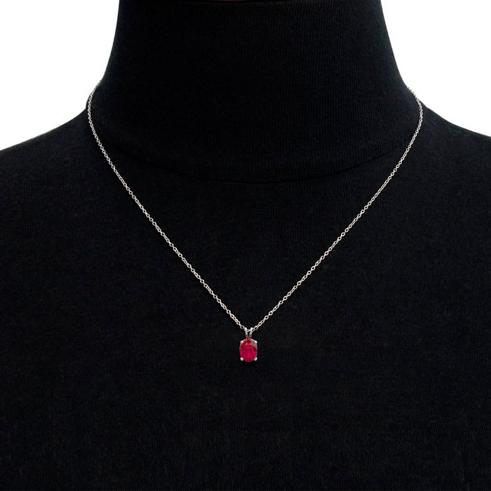 1/2 Carat Oval Shape Ruby Necklace In Sterling Silver, 18 Inches