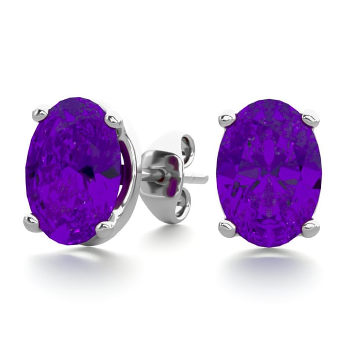 1 1/2 Carat Oval Shape Amethyst Stud Earrings In Sterling Silver