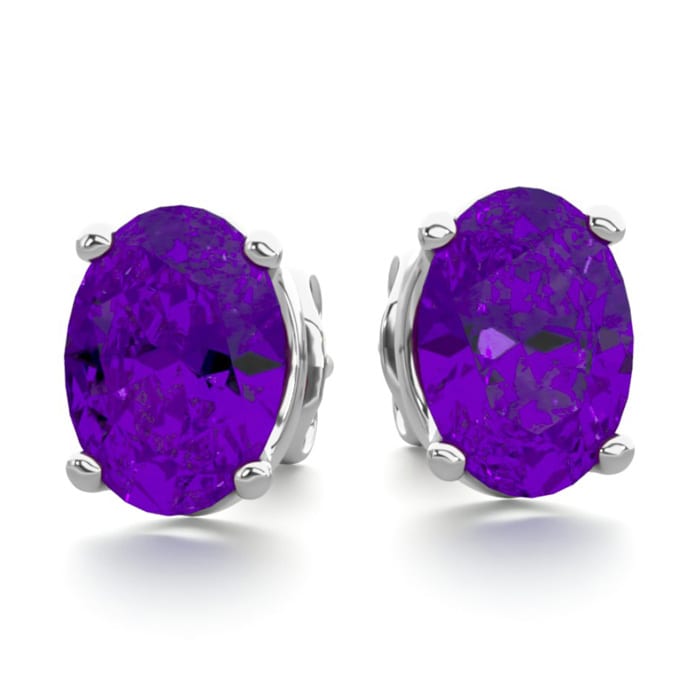 1 1/2 Carat Oval Shape Amethyst Stud Earrings In Sterling Silver