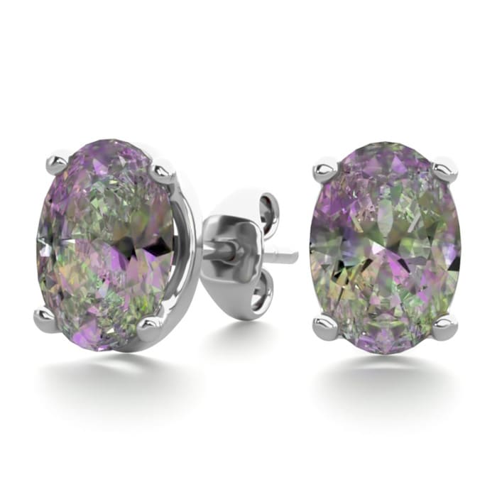 2 Carat Oval Shape Mystic Topaz Stud Earrings In Sterling Silver