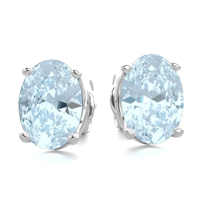 Aquamarine Earrings: Aquamarine Jewelry: 1 1/2 Carat Oval Shape Aquamarine Stud Earrings In Sterling Silver