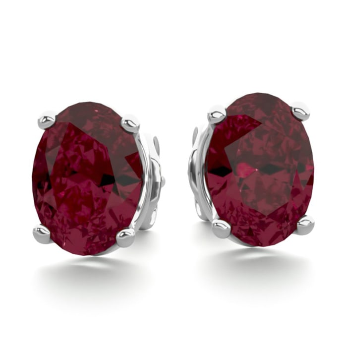 Garnet Earrings: Garnet Jewelry: 2 Carat Oval Shape Garnet Stud Earrings In Sterling Silver

