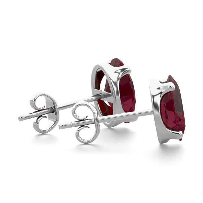 Garnet Earrings: Garnet Jewelry: 2 Carat Oval Shape Garnet Stud Earrings In Sterling Silver
