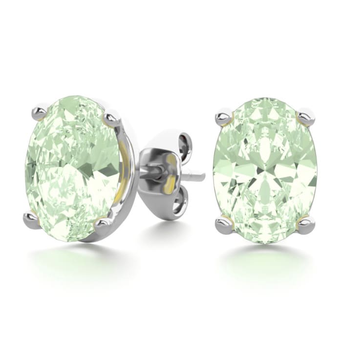 1 1/2 Carat Oval Shape Green Amethyst Stud Earrings In Sterling Silver
