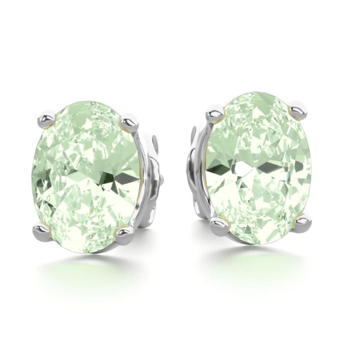 1 1/2 Carat Oval Shape Green Amethyst Stud Earrings In Sterling Silver
